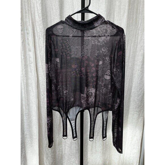Social Collision Skull Floral Mesh Sheer Cropped Top Plus Size 2 (2XL) - Picture 2 of 10